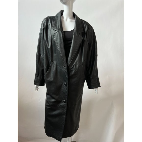 Avanti Black Leather Coat Sz Medium Knee Length - Picture 15 of 16
